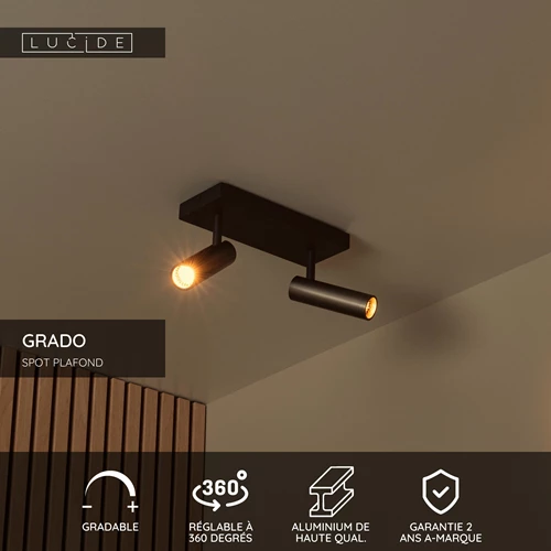 Lucide GRADO - Spot plafond - 2xGU10 (MR11) - Fer gris - USP